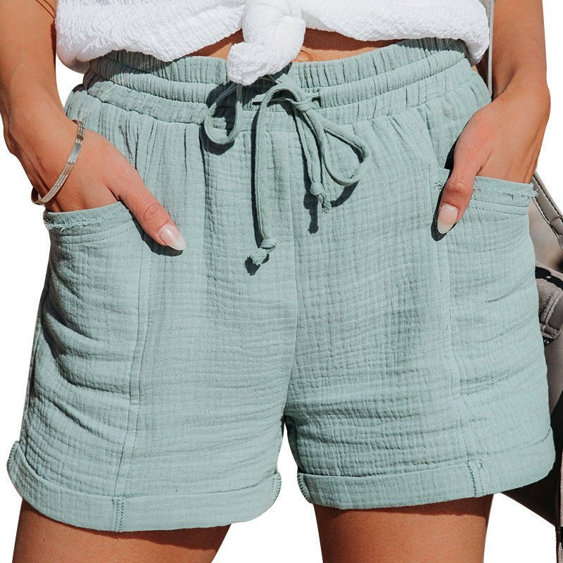 Women's High-Rise Relaxed-Fit Drawstring Linen Shorts - Turquoise