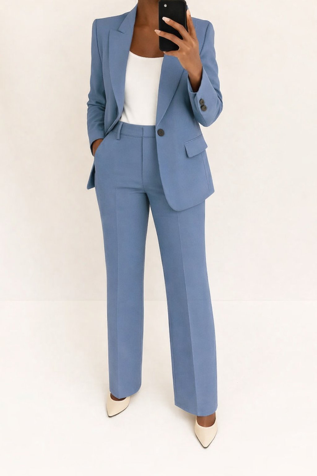 Women's High-Rise Wide-Leg Single-Button Blazer Suit Set - Blue
