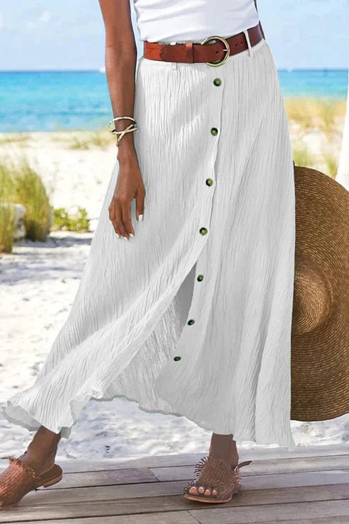 Women's High-Waist Button-Front Linen-Look Maxi Skirt - White