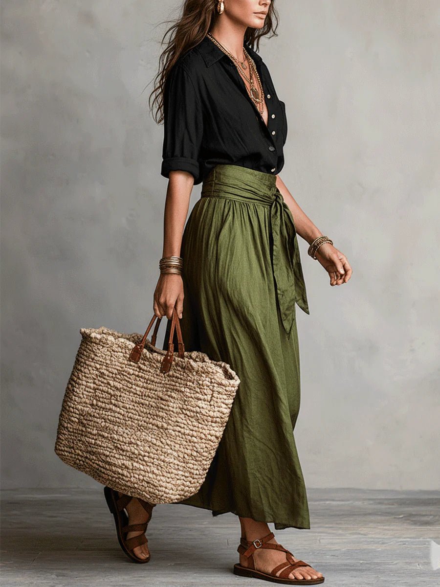 Women's High-Waist Button-Up Two Piece Maxi Skirt Set