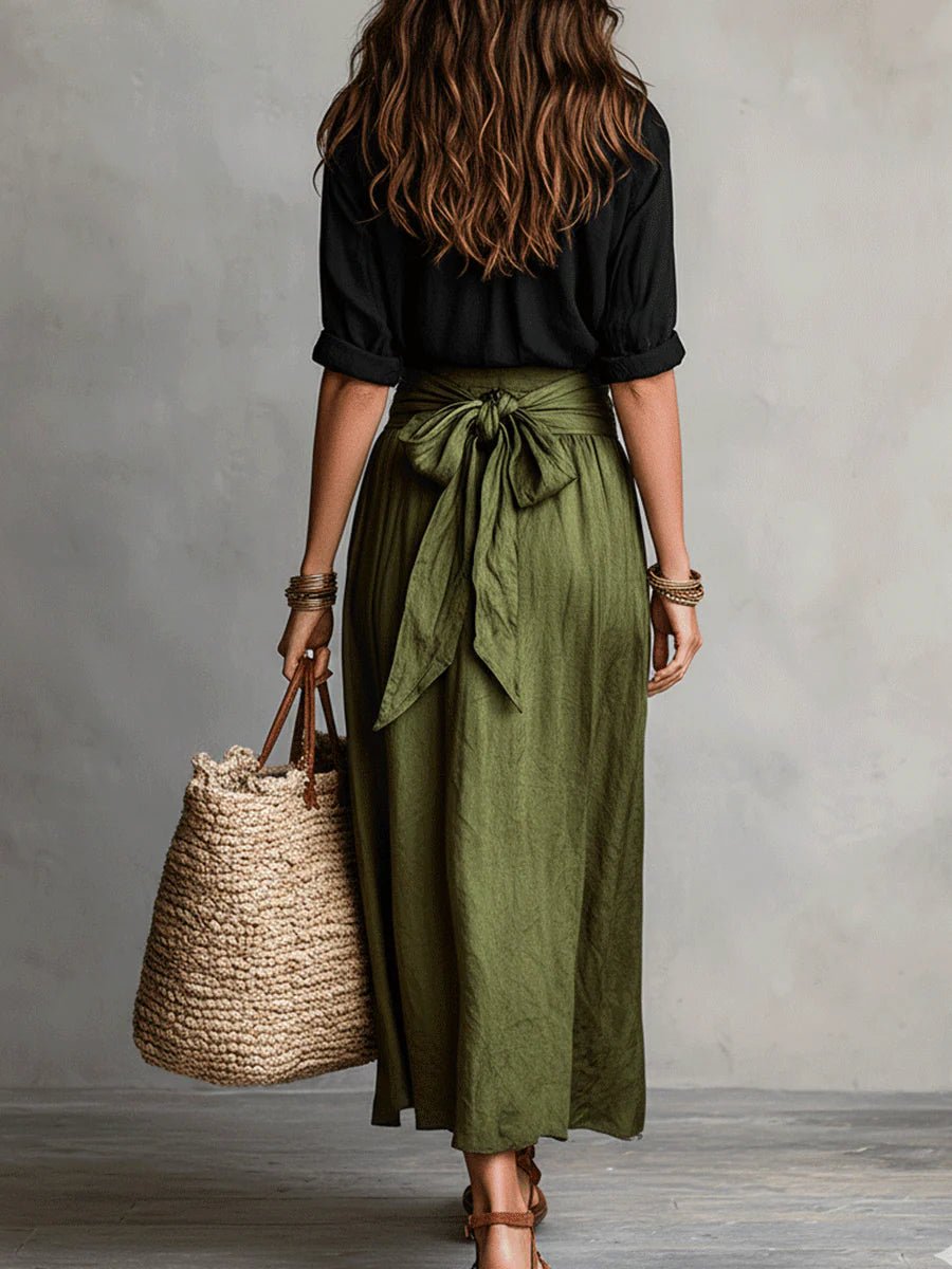 Women's High-Waist Button-Up Two Piece Maxi Skirt Set