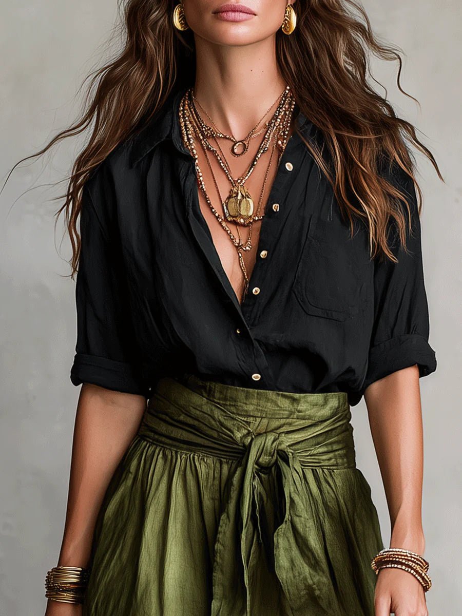 Women's High-Waist Button-Up Two Piece Maxi Skirt Set
