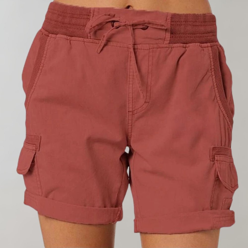 Women's High-Waist Cargo Shorts with Drawstring - Rood