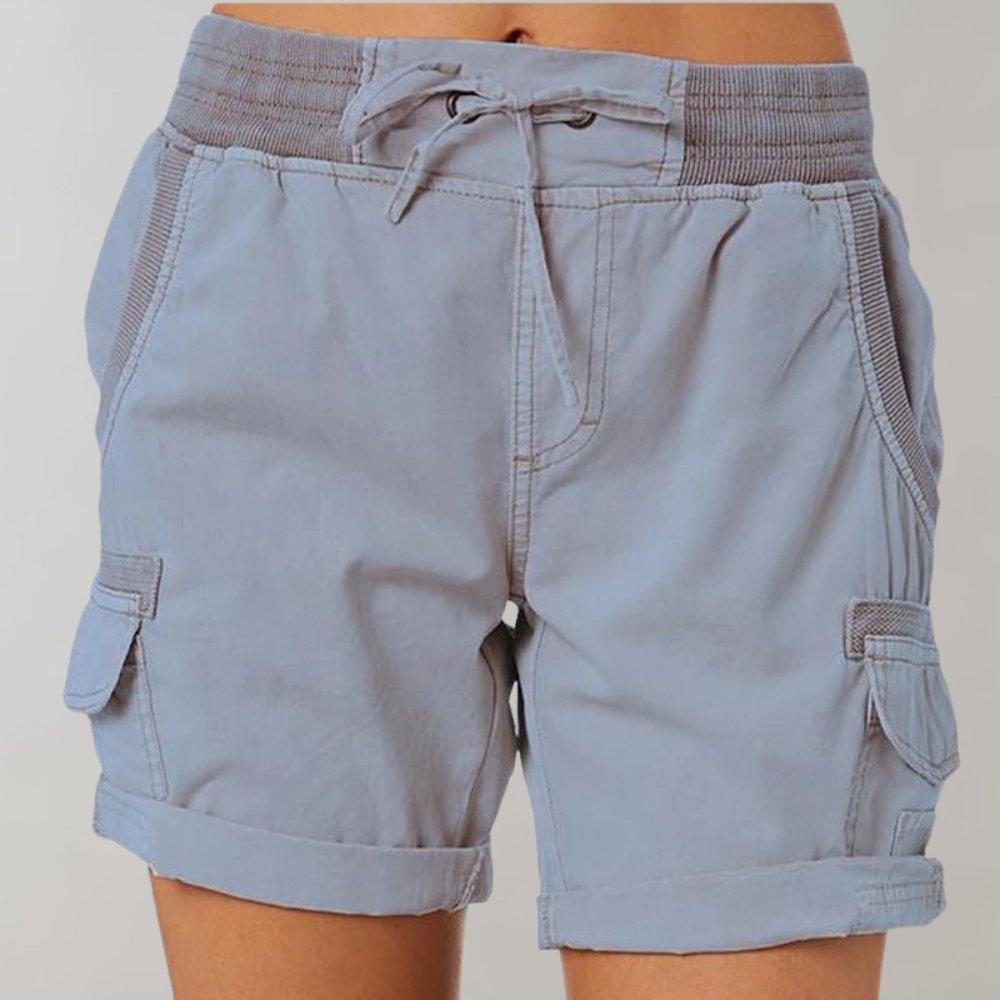 Women's High-Waist Cargo Shorts with Drawstring - Blauw