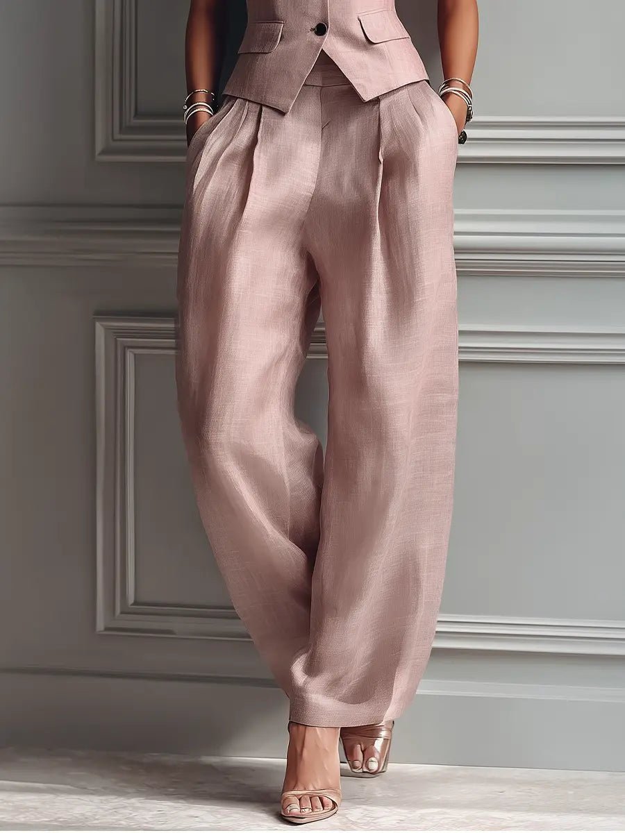 Women's High-Waist Linen Sleeveless Vest Wide-Leg Pants Set