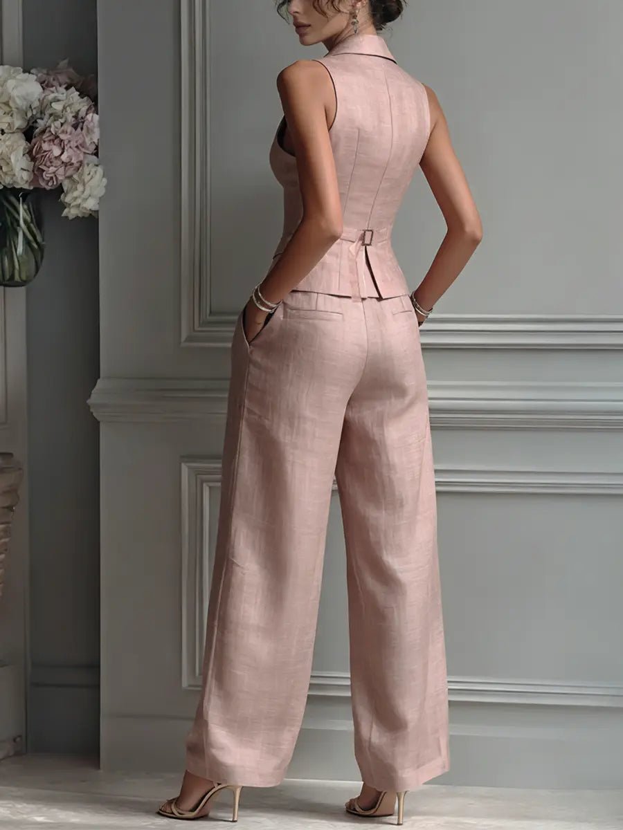 Women's High-Waist Linen Sleeveless Vest Wide-Leg Pants Set