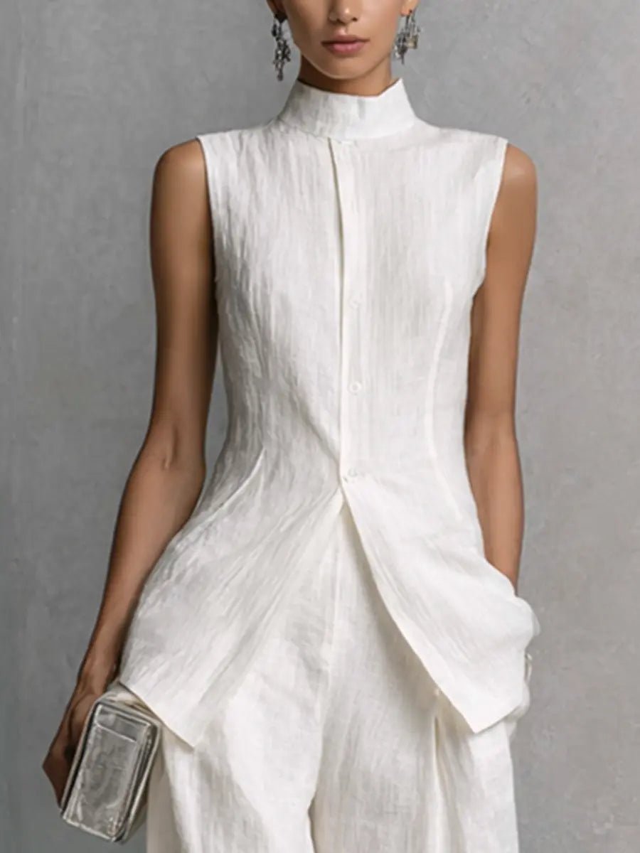 Women's High-Waist Linen Wide-Leg Two-Piece Set