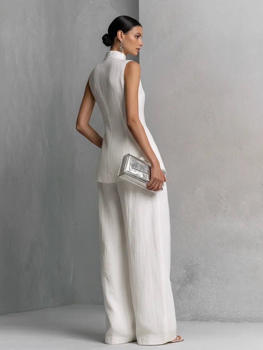 Women's High-Waist Linen Wide-Leg Two-Piece Set