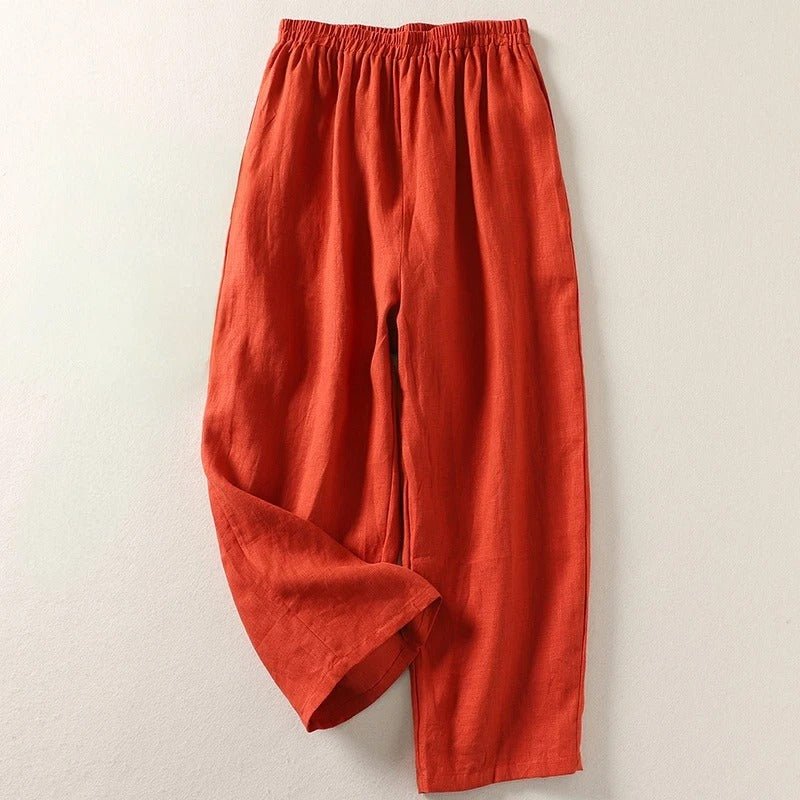 Women's High-Waist Relaxed-Fit Linen Pants - Orange