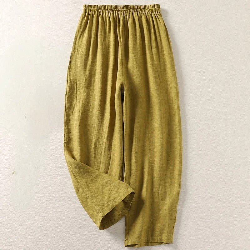 Women's High-Waist Relaxed-Fit Linen Pants - Olive