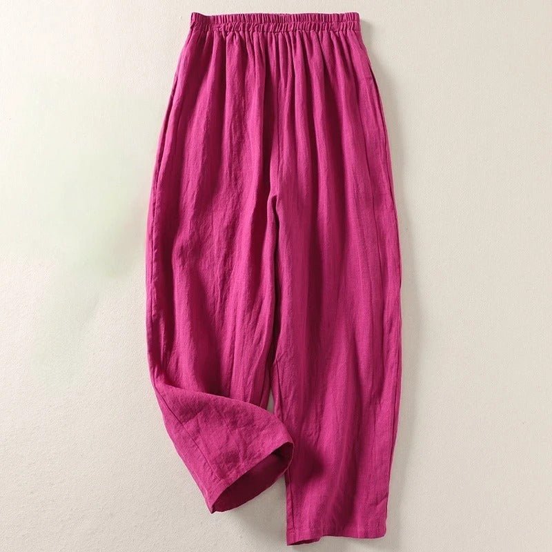 Women's High-Waist Relaxed-Fit Linen Pants - Pink