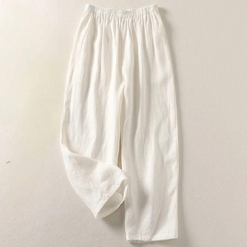 Women's High-Waist Relaxed-Fit Linen Pants - White