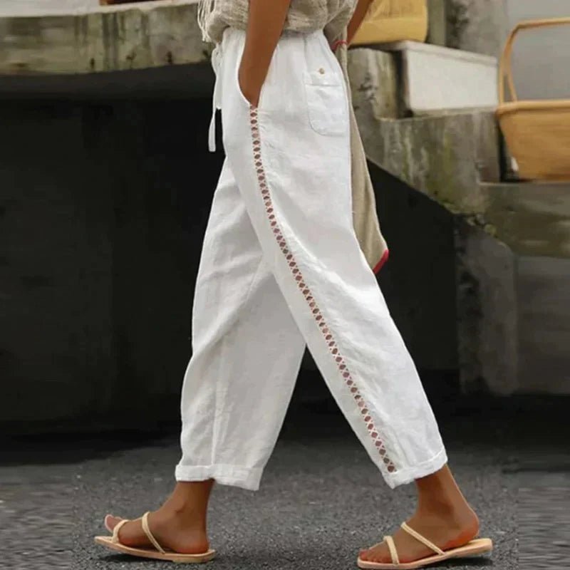 Women's High-Waist Tapered Button-Detail Pants - White