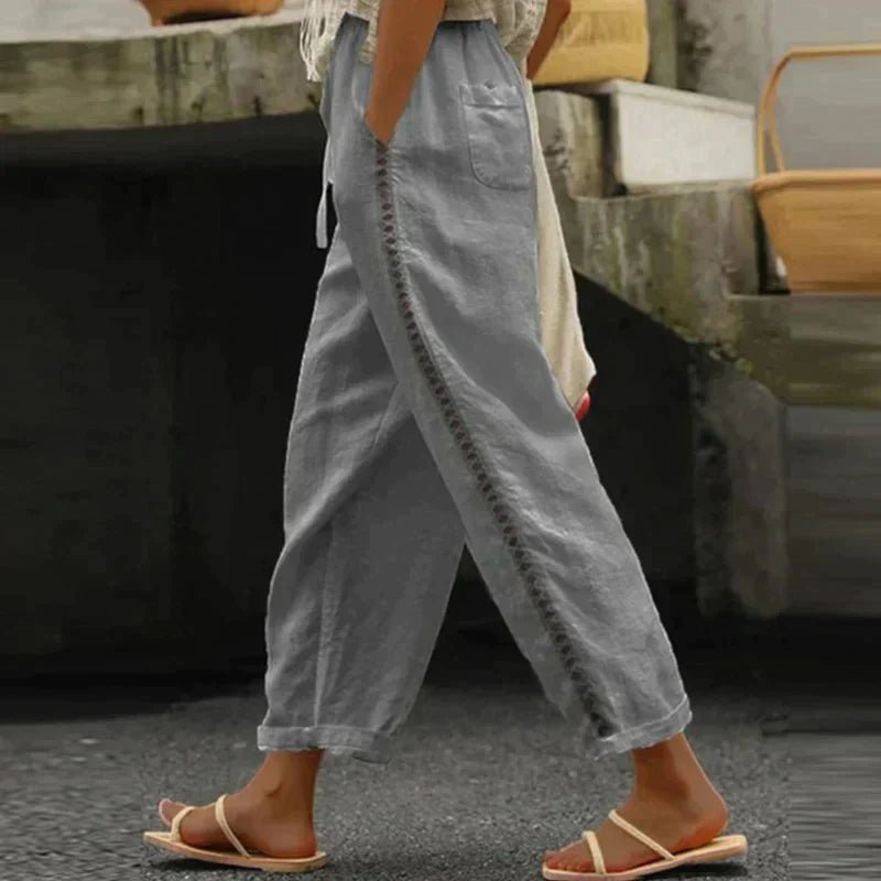 Women's High-Waist Tapered Button-Detail Pants - Gray