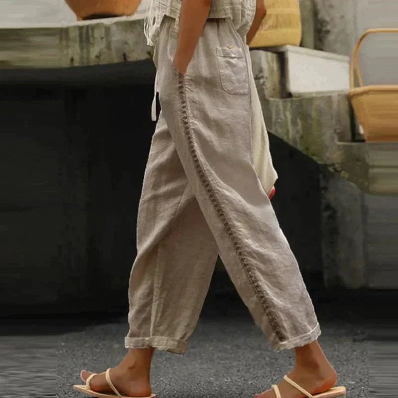 Women's High-Waist Tapered Button-Detail Pants - Khaki