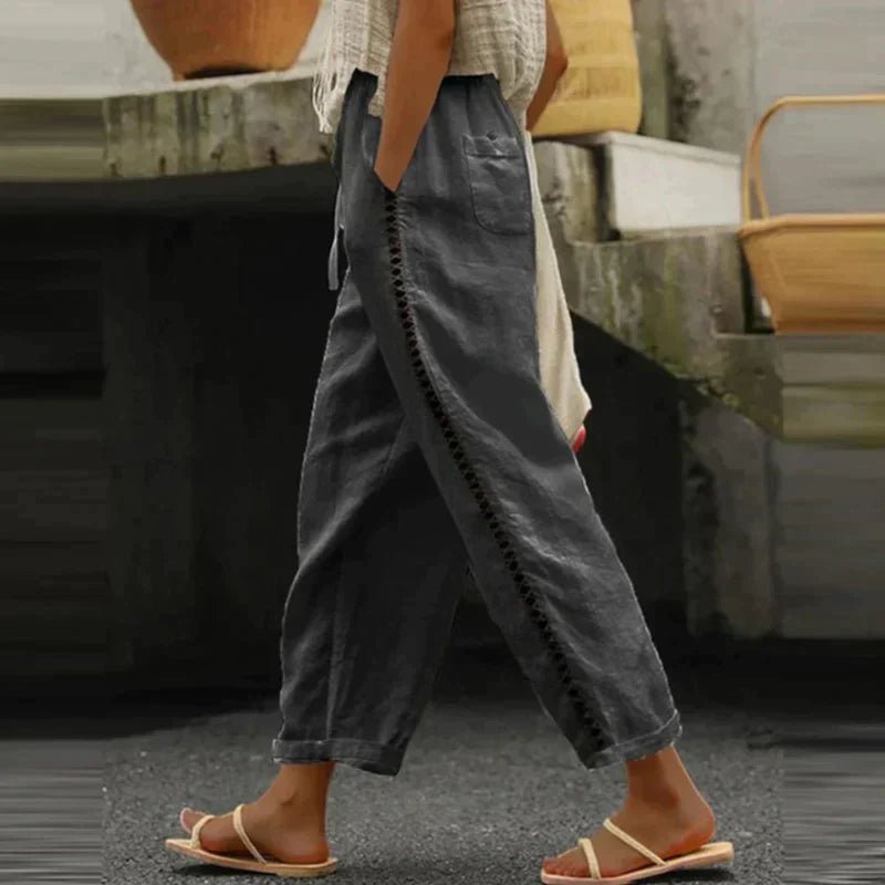 Women's High-Waist Tapered Button-Detail Pants - Black