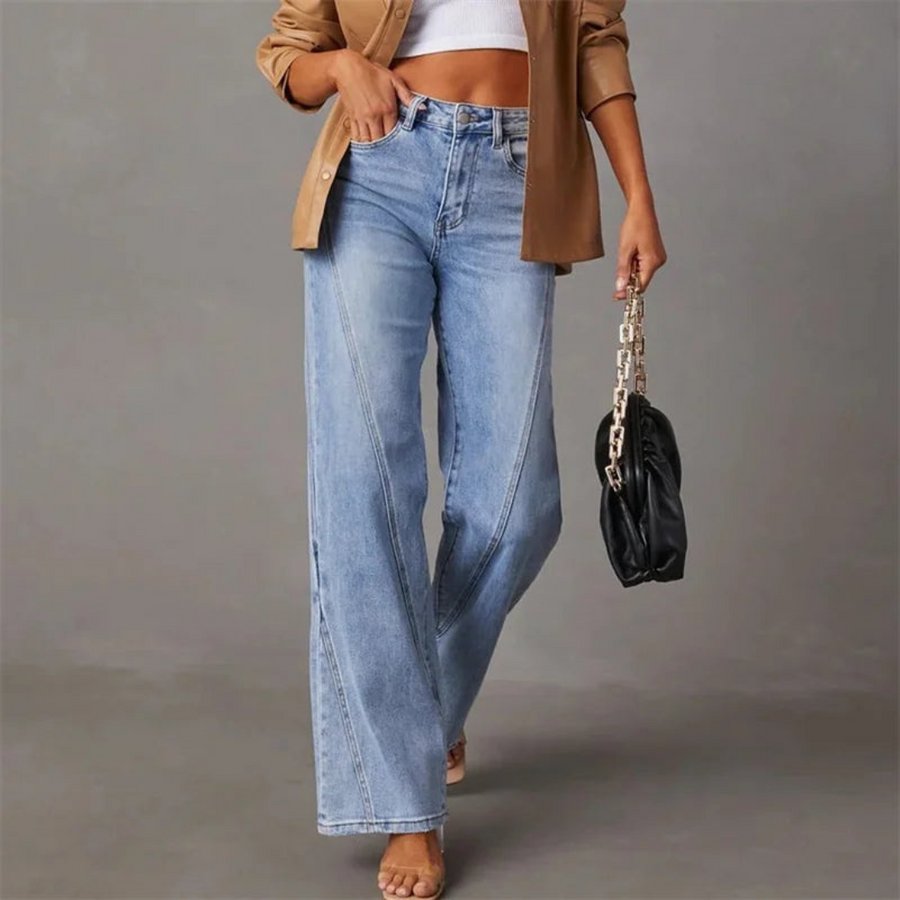 Women's High Waisted Straight Leg Jeans Full Length Denim