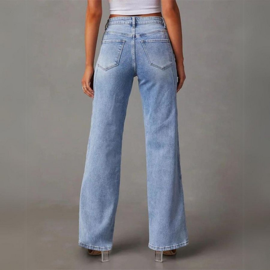 Women's High Waisted Straight Leg Jeans Full Length Denim
