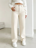 Women's High Waisted Wide Leg Denim Jeans Loose Fit - Ivory