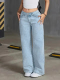 Women's High Waisted Wide Leg Denim Jeans Straight Full Length - Blue