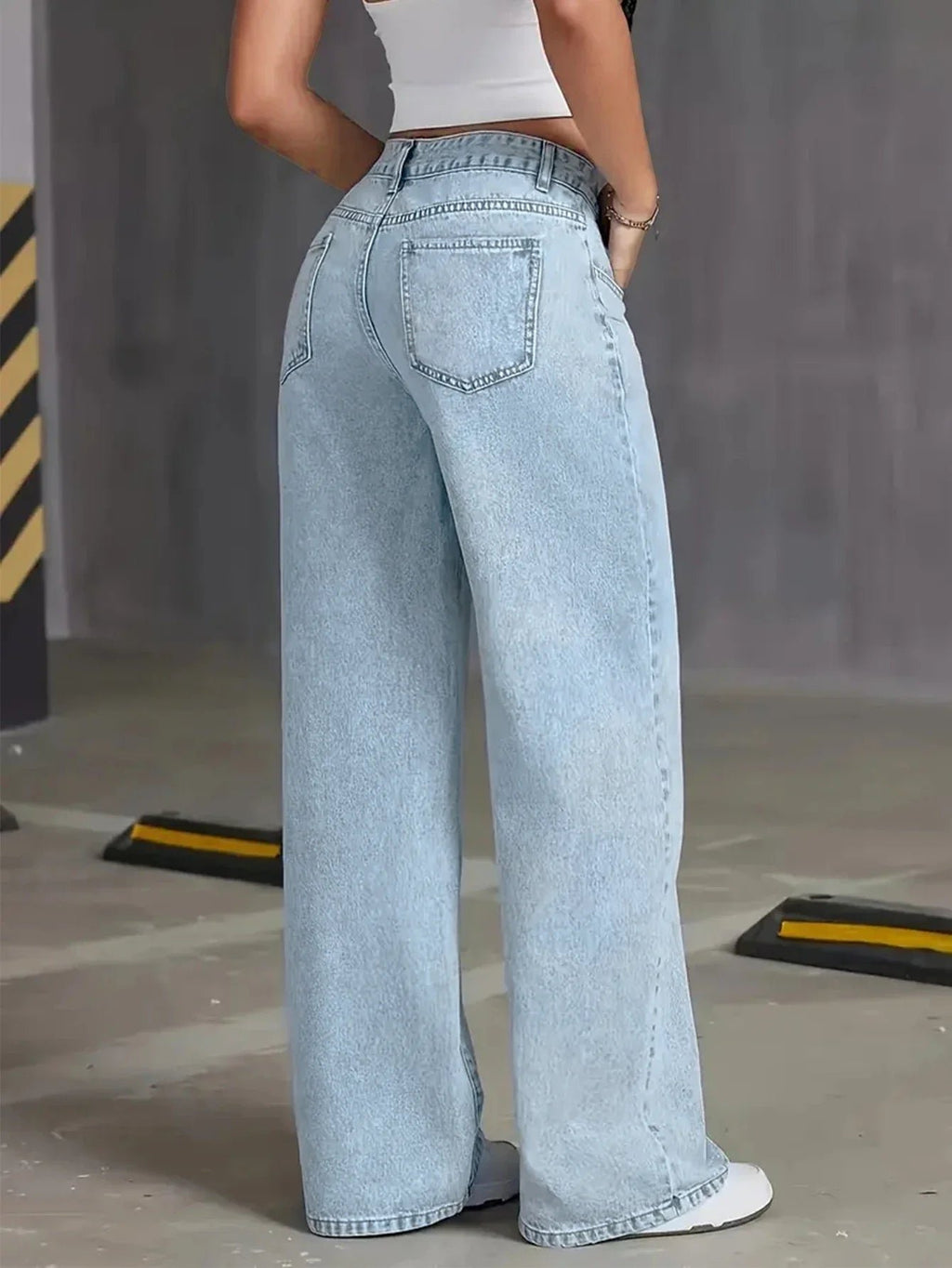 Women's High Waisted Wide Leg Denim Jeans Straight Full Length