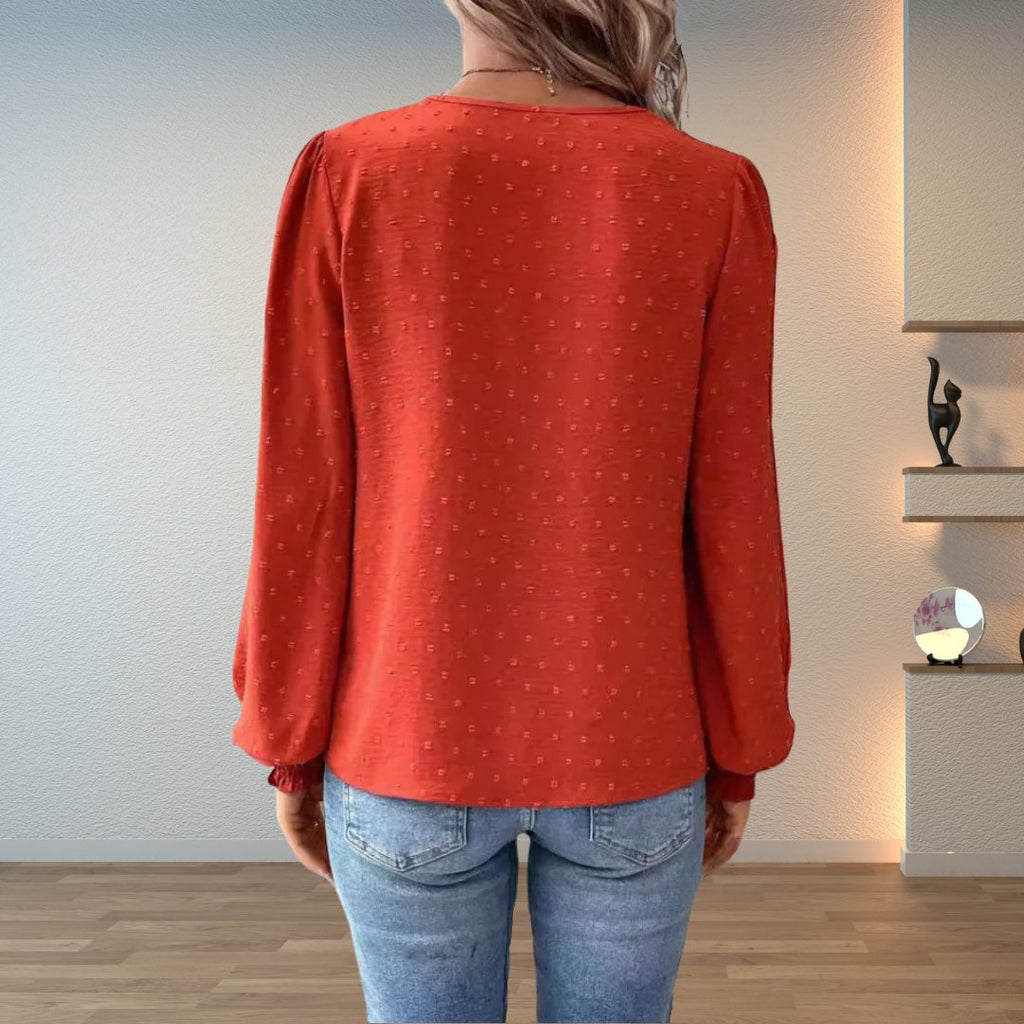 Women's Lace Detail Blouse Long Sleeve V-Neck Lightweight