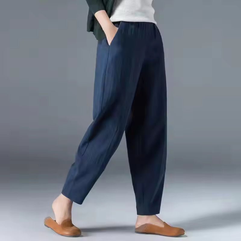 Women's Lightweight Relaxed-Fit Elastic-Waist Ankle Pants - Dark Blue