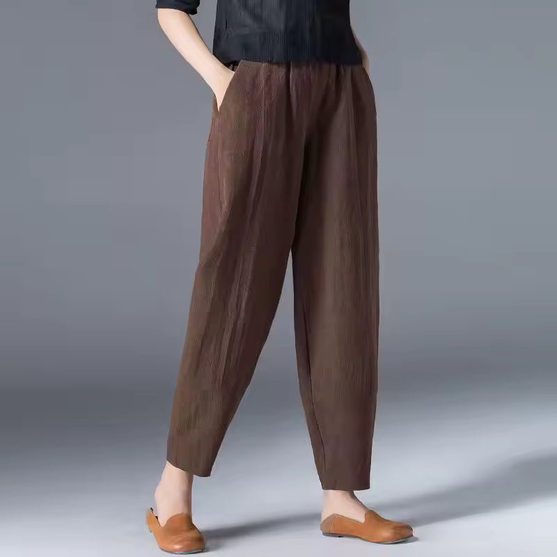 Women's Lightweight Relaxed-Fit Elastic-Waist Ankle Pants - Coffee