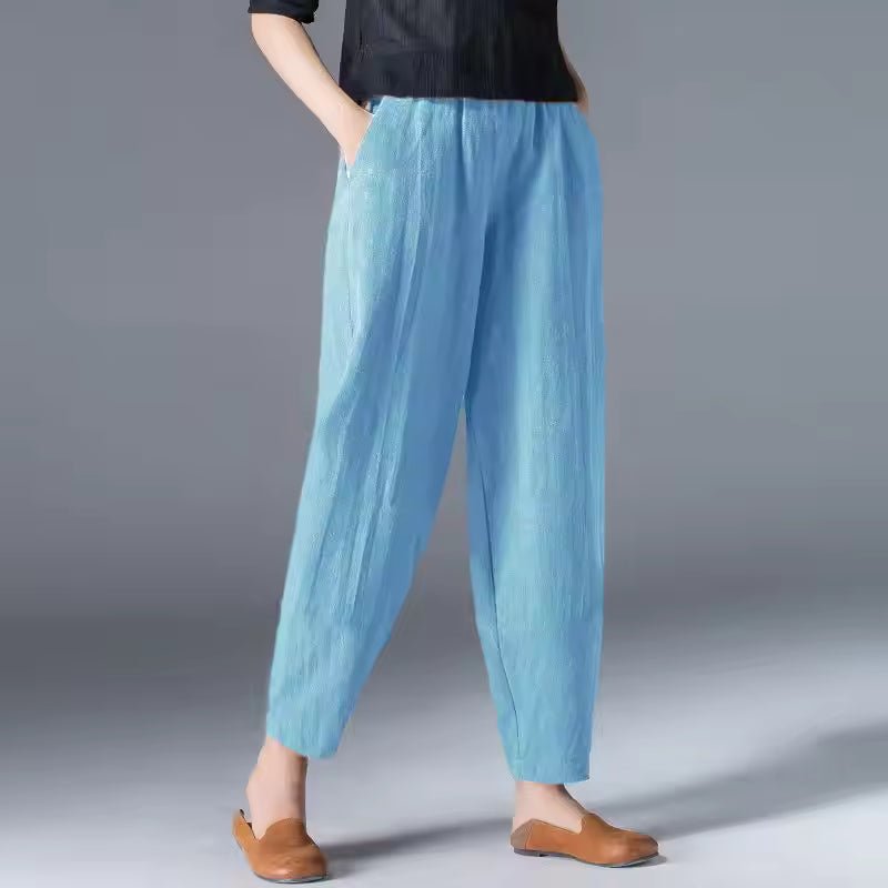 Women's Lightweight Relaxed-Fit Elastic-Waist Ankle Pants - Sky Blue