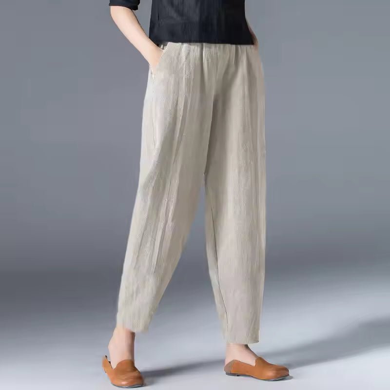 Women's Lightweight Relaxed-Fit Elastic-Waist Ankle Pants - Beige