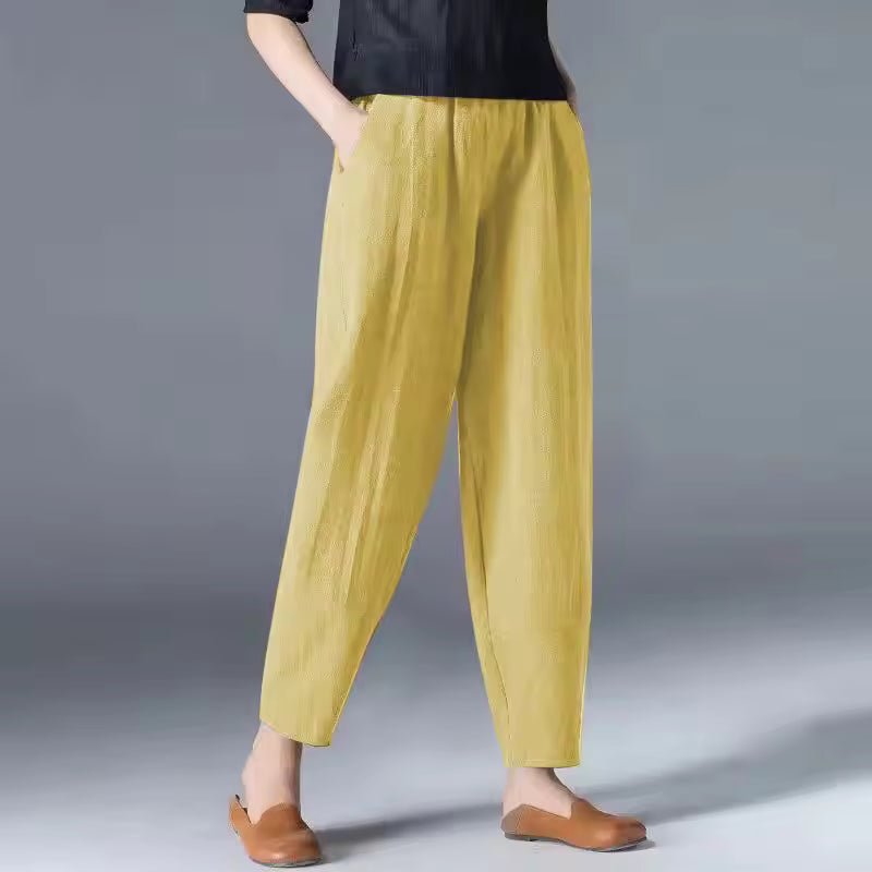 Women's Lightweight Relaxed-Fit Elastic-Waist Ankle Pants - Yellow