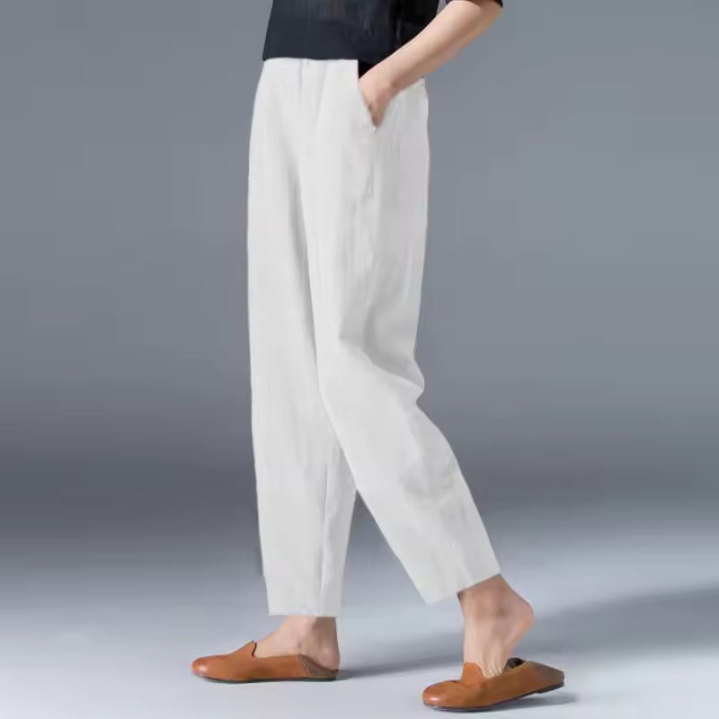 Women's Lightweight Relaxed-Fit Elastic-Waist Ankle Pants - White
