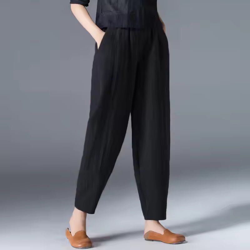 Women's Lightweight Relaxed-Fit Elastic-Waist Ankle Pants - Black