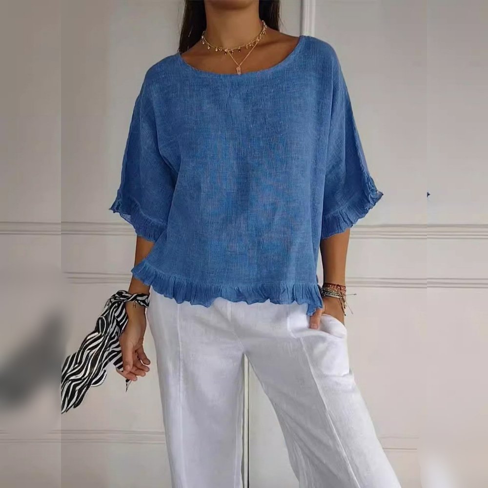 Women's Lightweight Ruffle-Hem Short-Sleeve Blouse