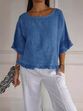 Women's Lightweight Ruffle-Hem Short-Sleeve Blouse - Blue (Almost sold out)