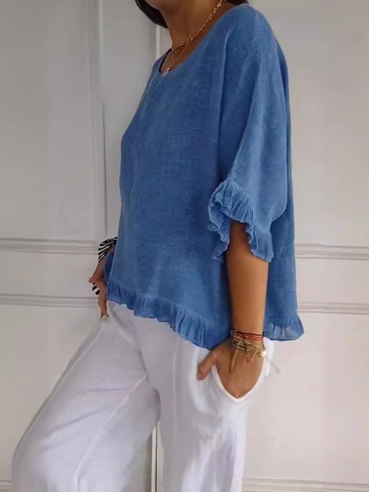 Women's Lightweight Ruffle-Hem Short-Sleeve Blouse