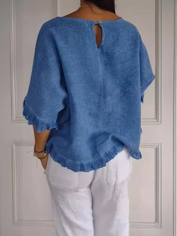 Women's Lightweight Ruffle-Hem Short-Sleeve Blouse