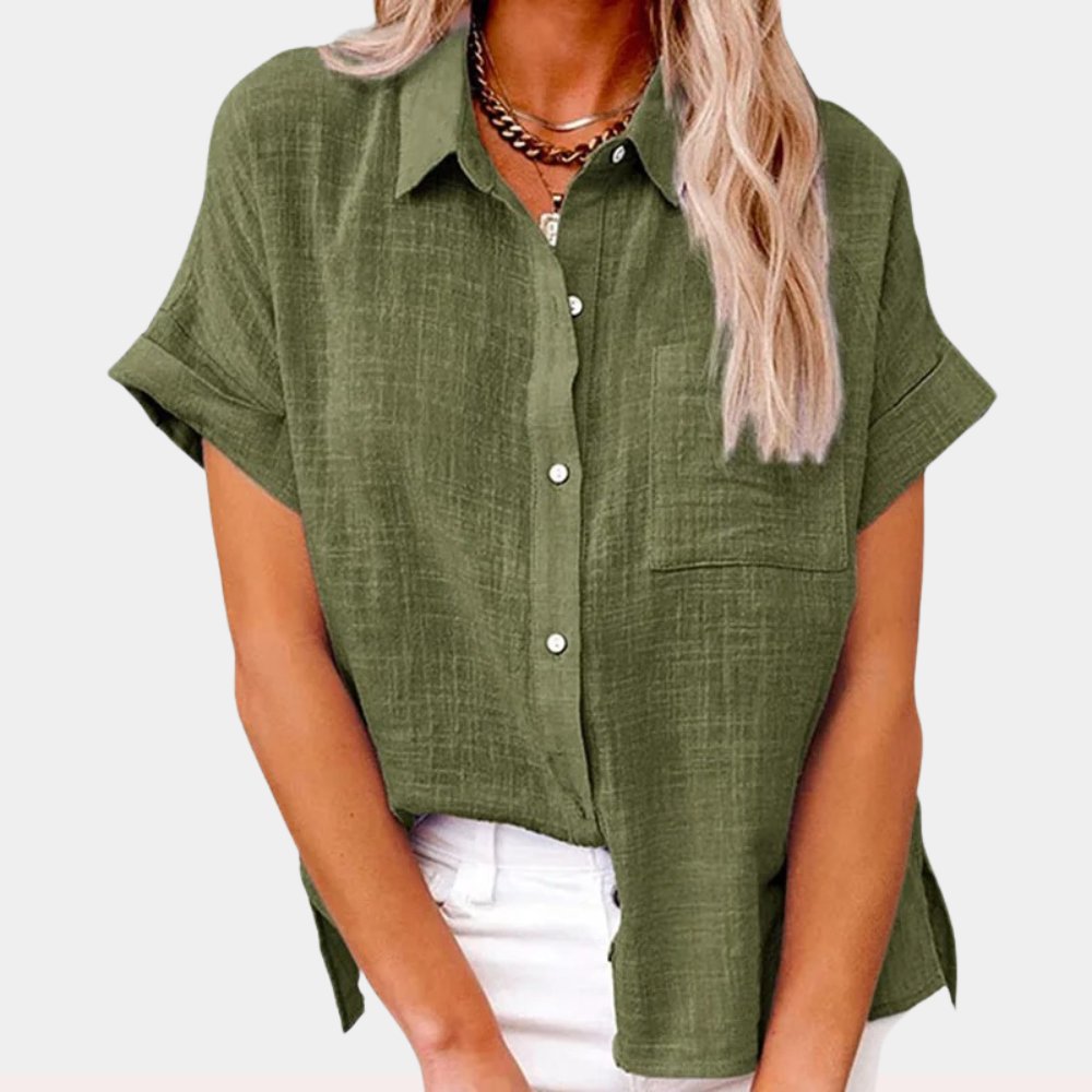 Women's Lightweight Short-Sleeve Button-Front Shirt - Green
