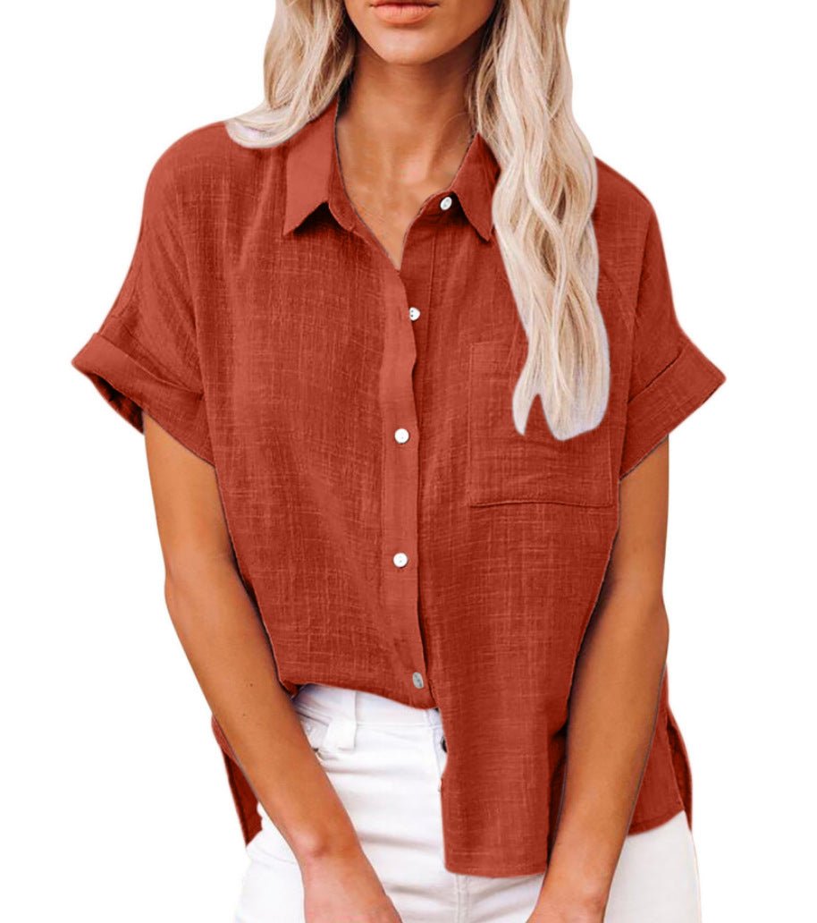 Women's Lightweight Short-Sleeve Button-Front Shirt - Red