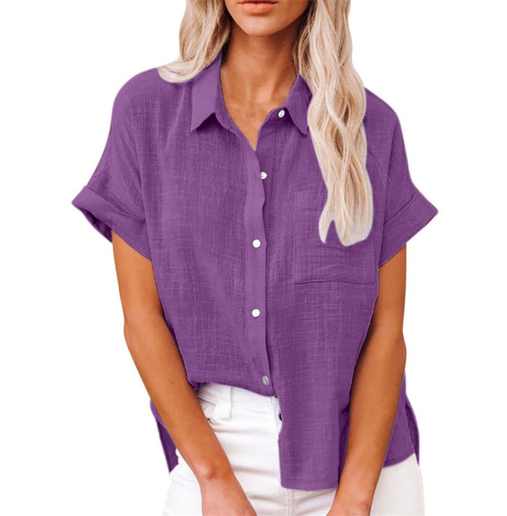 Women's Lightweight Short-Sleeve Button-Front Shirt - Purple