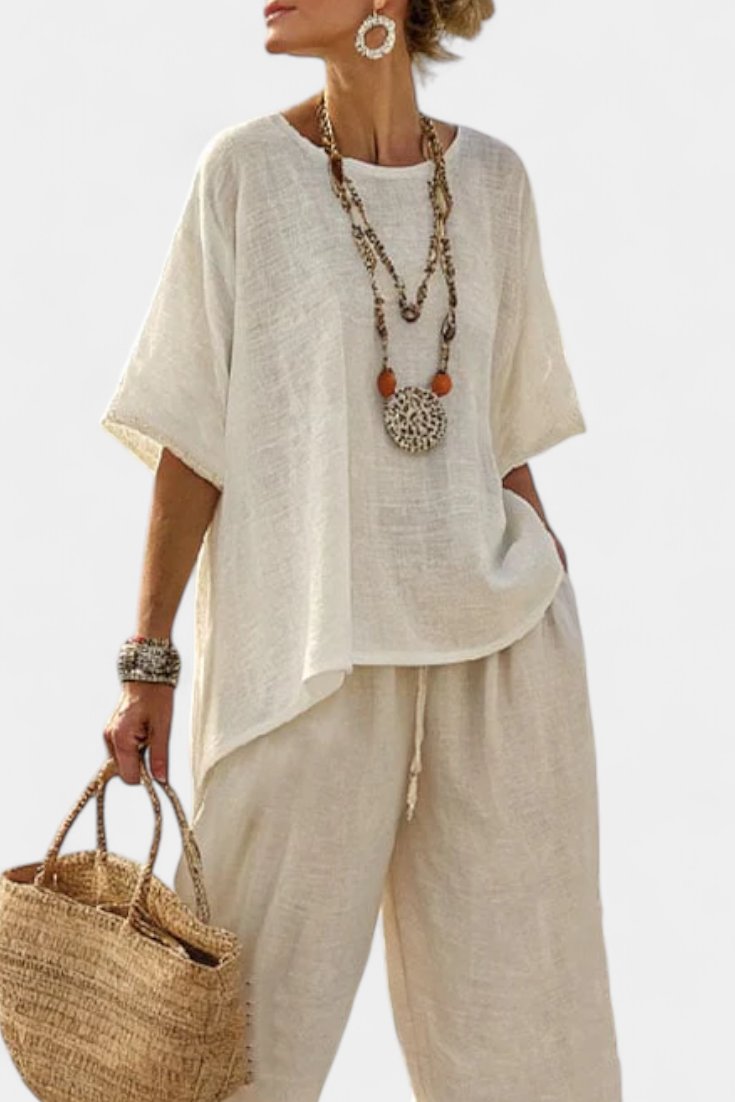 Women's Linen Asymmetric Top Wide Leg Pants Two Piece Set
