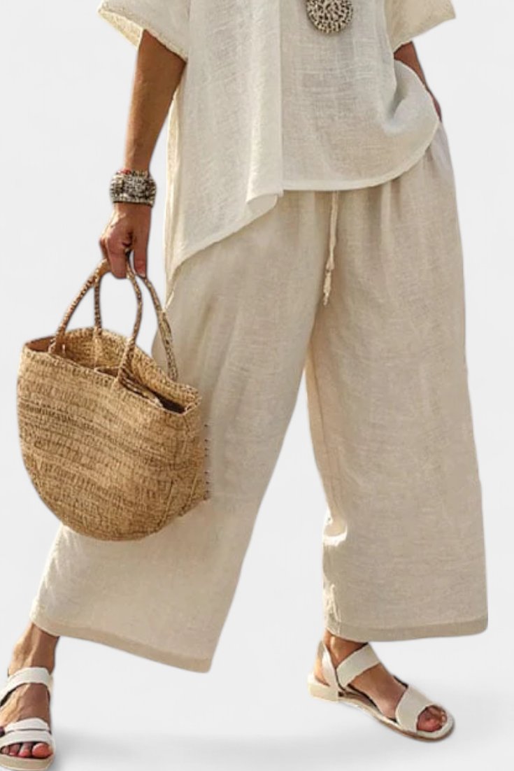 Women's Linen Asymmetric Top Wide Leg Pants Two Piece Set