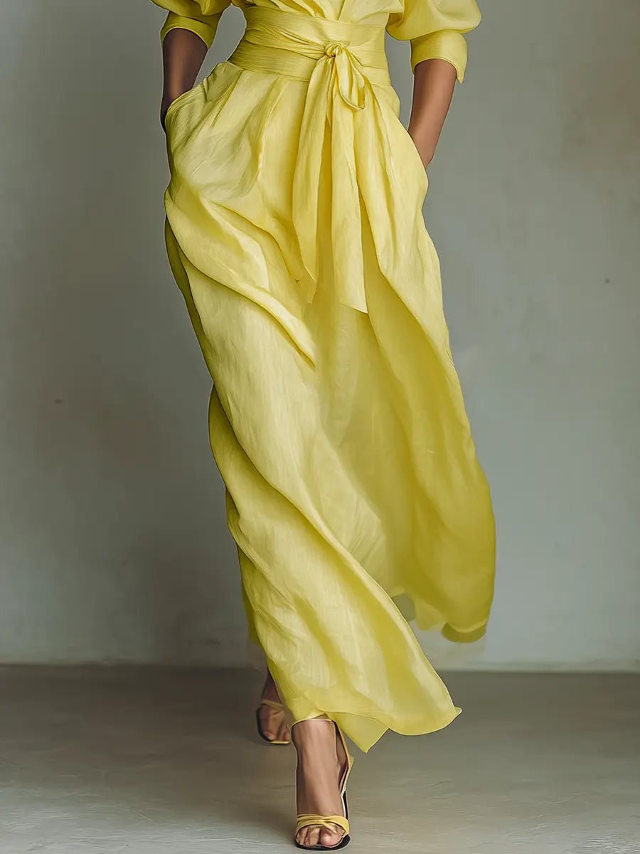 Women's Linen-Blend V-Neck Maxi Shirt Dress
