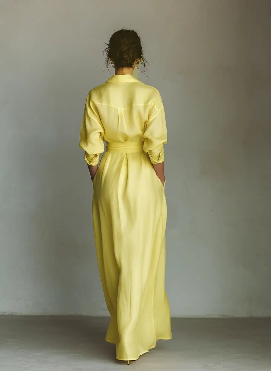 Women's Linen-Blend V-Neck Maxi Shirt Dress