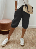 Women's Linen Drawstring Cropped Bermuda Shorts - Black