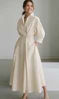 Women's Long-Sleeve Button-Front Maxi Shirt Dress - Beige