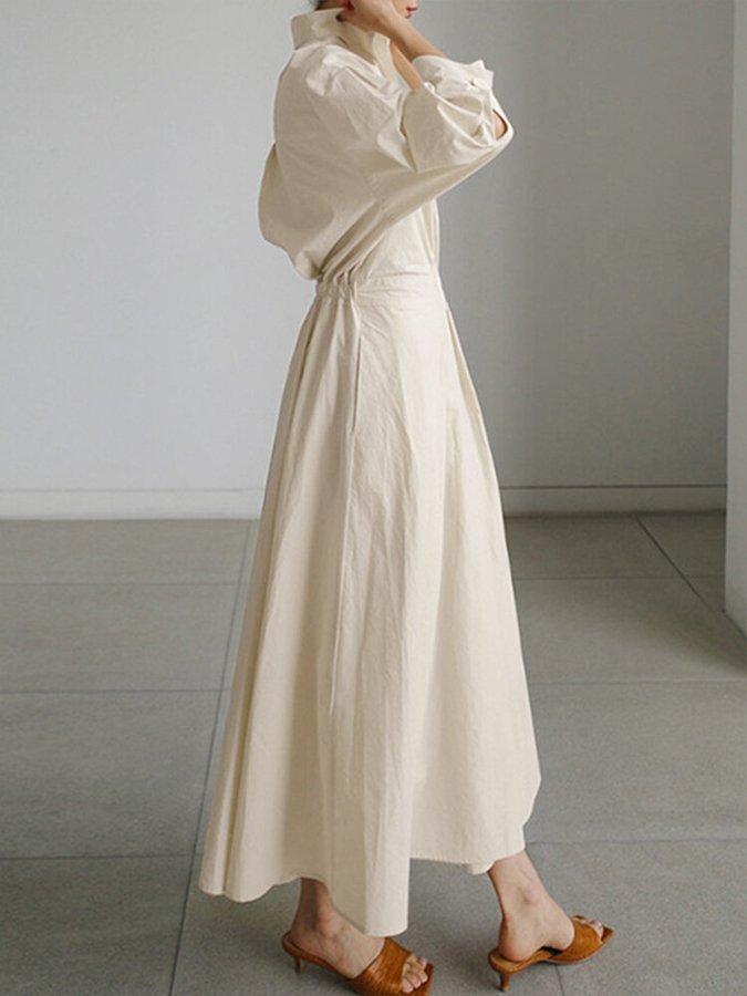 Women's Long-Sleeve Button-Front Maxi Shirt Dress