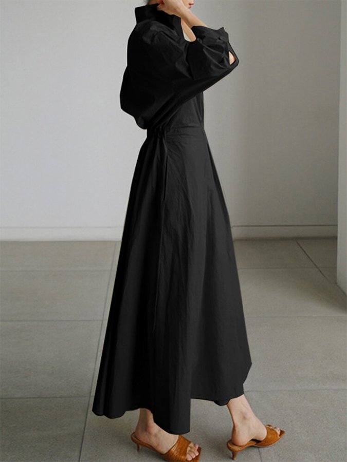 Women's Long-Sleeve Button-Front Maxi Shirt Dress