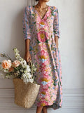 Women's Long-Sleeve V-Neck Floral Midi Dress - Dress (almost sold out)