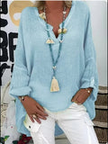 Women's Long Sleeve V-Neck Tunic Top Roll Tab Sleeves - Blue